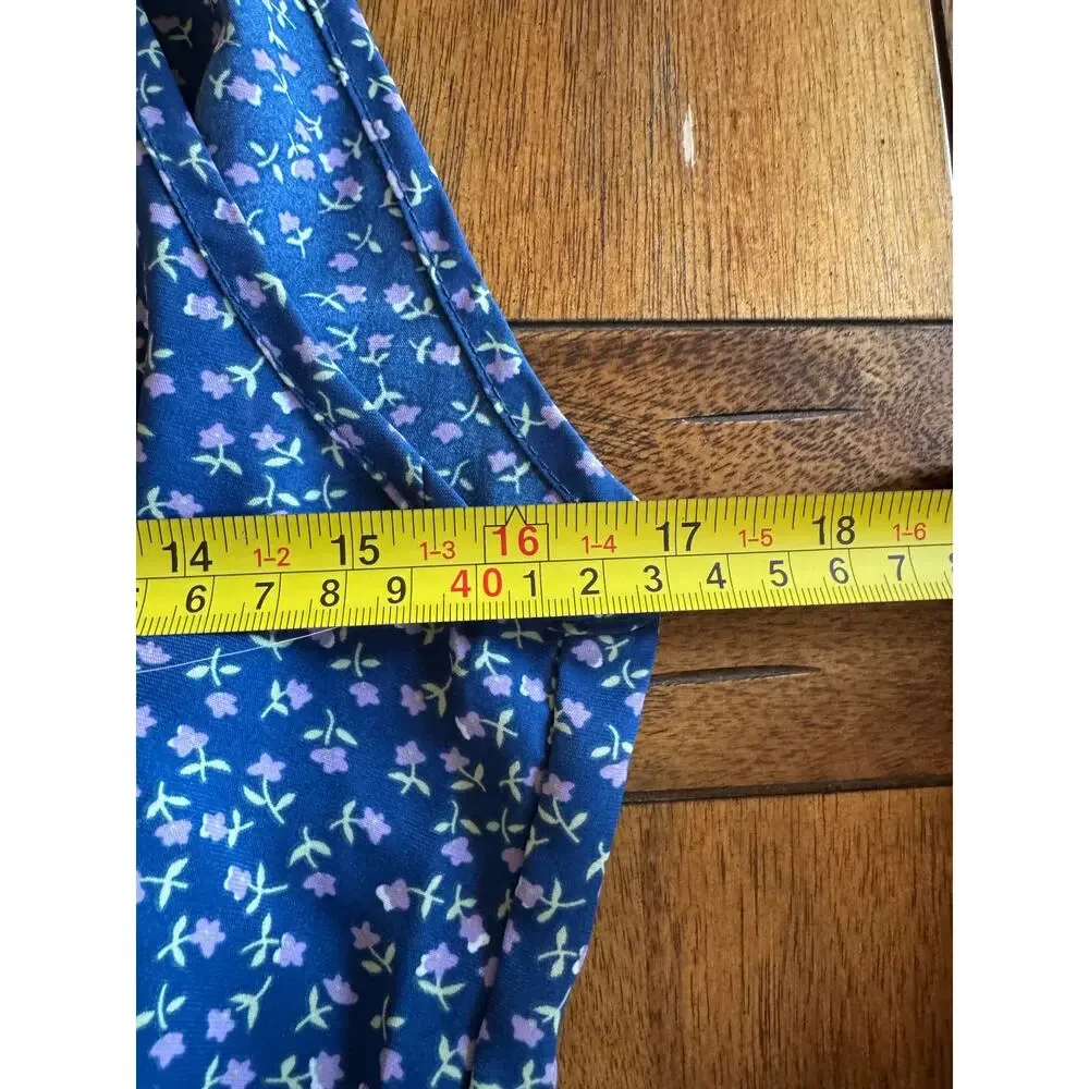 Ditsy Floral Halter Dress Blue Tiered Cottagecore Summer Size M - Picture 7 of 10
